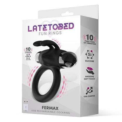 LATETOBED - FERMAX ANILLO VIBRADOR CON CONEJITO USB SILICONA NEGRO