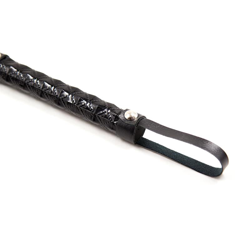 LATETOBED BDSM LINE - FLOGGER PATRÓN DE DIAMANTE Y MANGO DE METAL 39 CM NEGRO