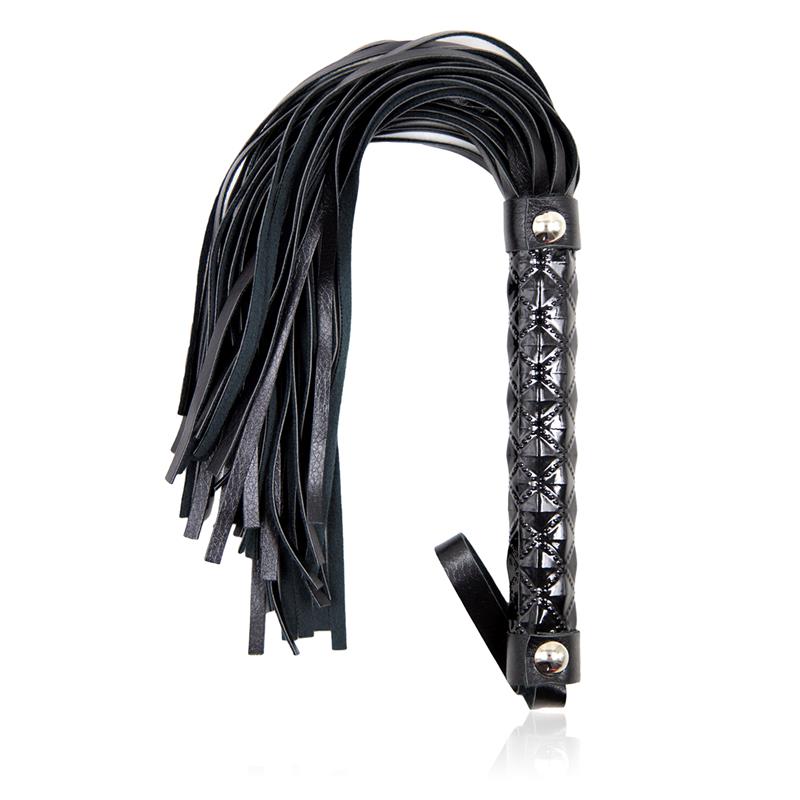 LATETOBED BDSM LINE - FLOGGER PATRÓN DE DIAMANTE Y MANGO DE METAL 39 CM NEGRO