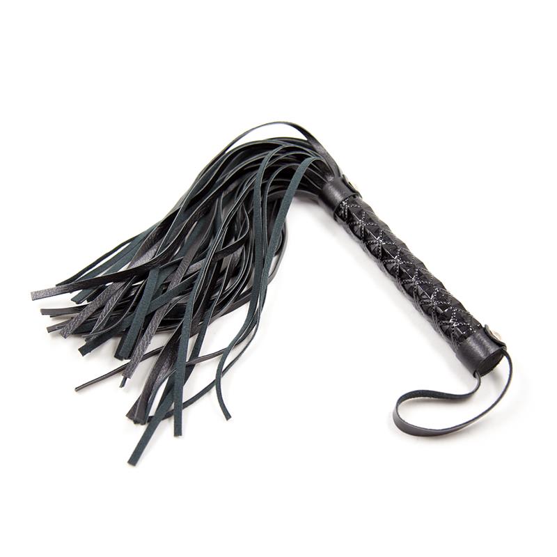 LATETOBED BDSM LINE - FLOGGER PATRÓN DE DIAMANTE Y MANGO DE METAL 39 CM NEGRO