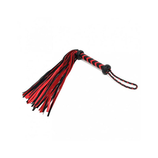 BONDAGE PLAY - FLOGGER TRENZADO CUERO NEGRO ROJO