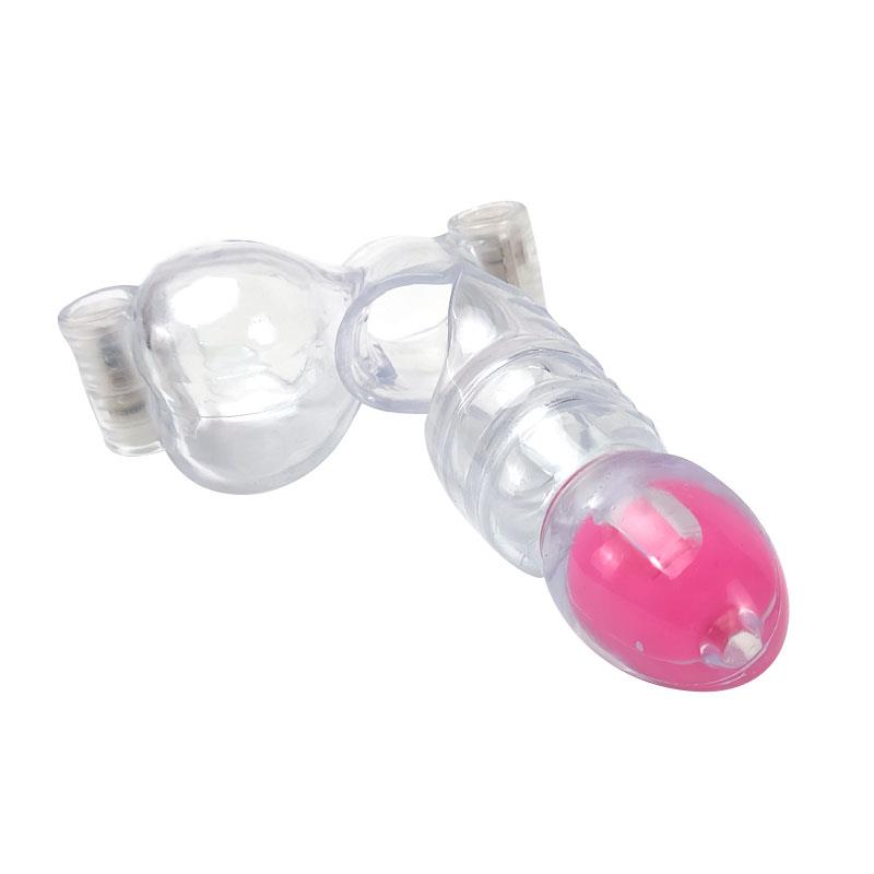 A-GUSTO - FUNDA PARA EL PENE Y TESTÍCULOS 3 BALAS VIBRADORAS TRANSPARENTE