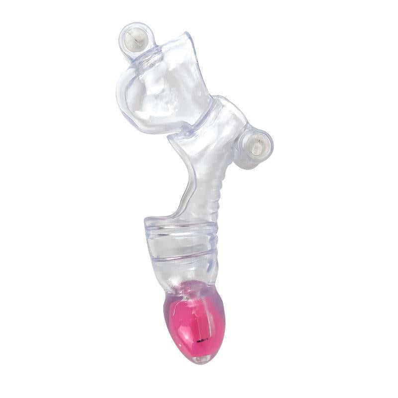 A-GUSTO - FUNDA PARA EL PENE Y TESTÍCULOS 3 BALAS VIBRADORAS TRANSPARENTE