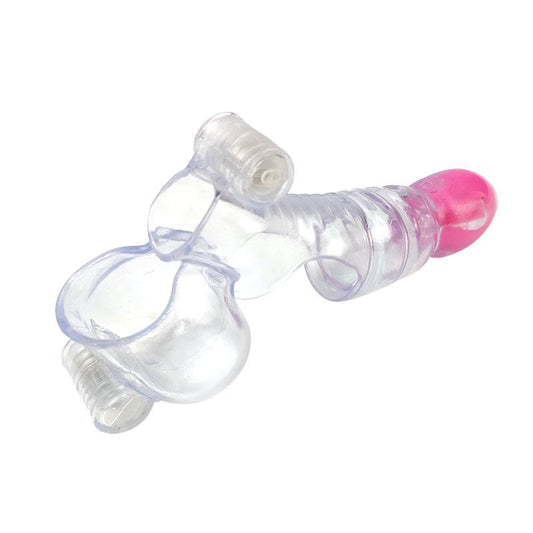 A-GUSTO - FUNDA PARA EL PENE Y TESTÍCULOS 3 BALAS VIBRADORAS TRANSPARENTE