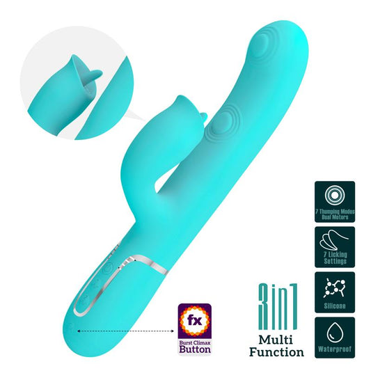 PRETTYLOVE - GIGI VIBRADOR CON LICKING Y THUMPING TURQUESA
