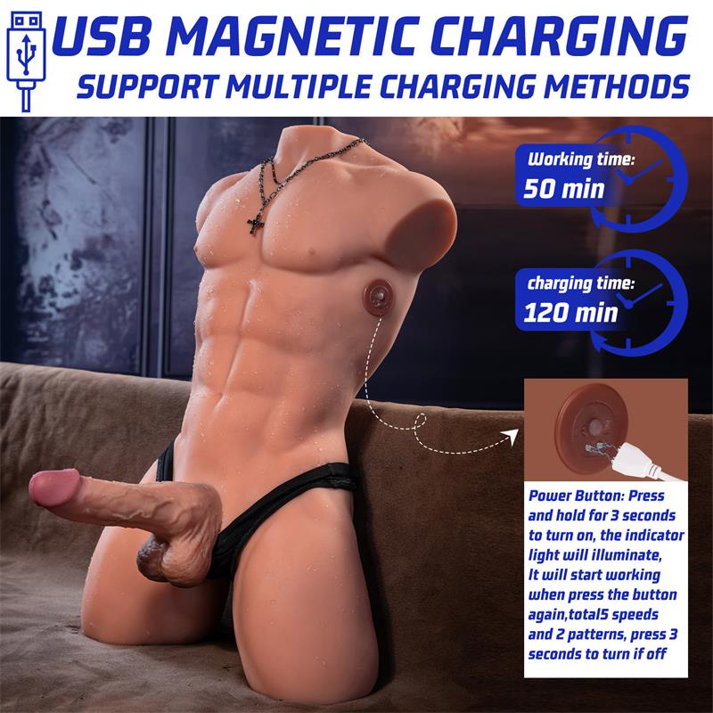 XISE - HENRY TORSO CON DILDO DESMONTABLE, THRUSTING Y APP 15,7 KG