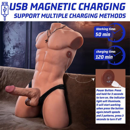 XISE - HENRY TORSO CON DILDO DESMONTABLE, THRUSTING Y APP 15,7 KG