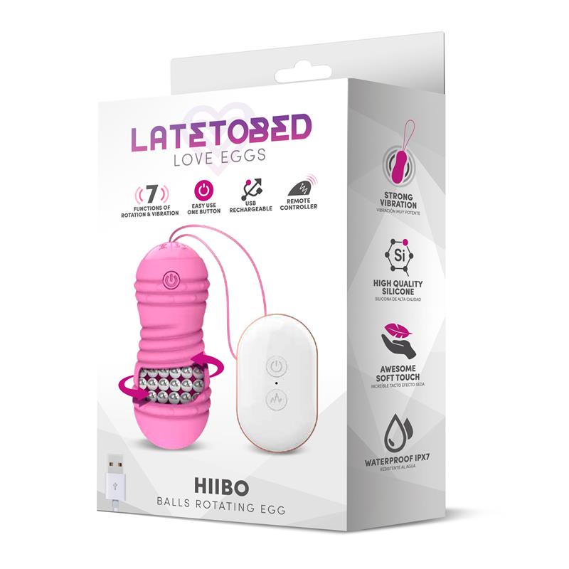 LATETOBED - HIIBO HUEVO VIBRADOR CON ROTACIÓN CONTROL REMOTO USB SILICONA ROSA