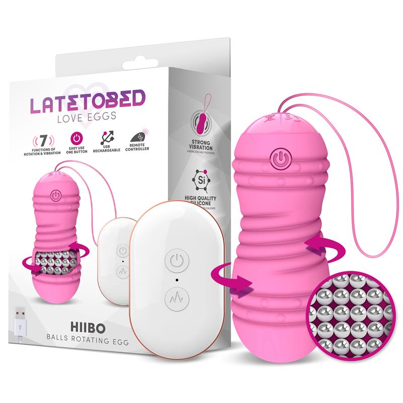 LATETOBED - HIIBO HUEVO VIBRADOR CON ROTACIÓN CONTROL REMOTO USB SILICONA ROSA
