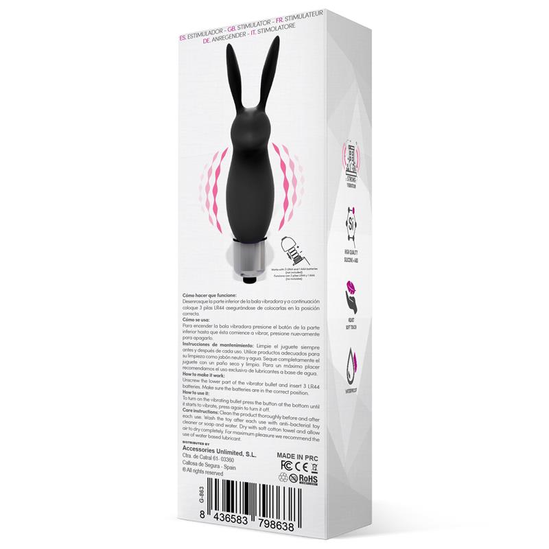 LATETOBED - HOPYE BALA VIBRADORA CONEJITO SILICONA NEGRO