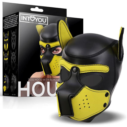 INTOYOU BDSM LINE - HOUND MÁSCARA DE PERRO NEOPRENO HOCICO EXTRAÍBLE NEGRO/AMARILLO TALLA ÚNICA