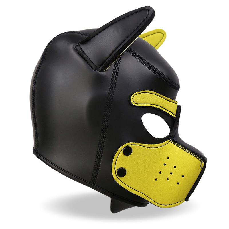 INTOYOU BDSM LINE - HOUND MÁSCARA DE PERRO NEOPRENO HOCICO EXTRAÍBLE NEGRO/AMARILLO TALLA ÚNICA