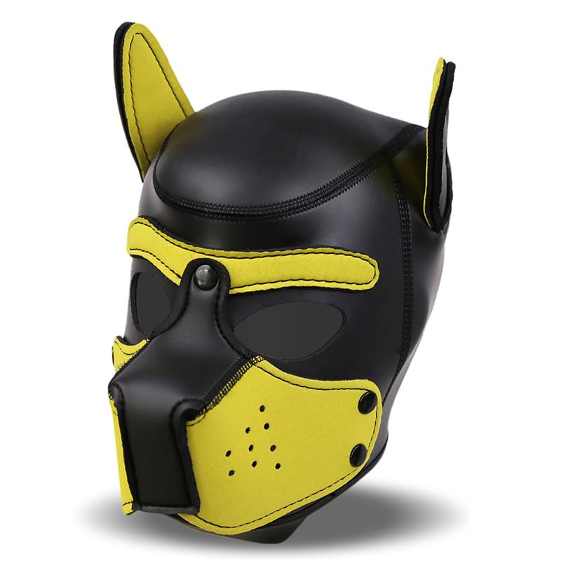 INTOYOU BDSM LINE - HOUND MÁSCARA DE PERRO NEOPRENO HOCICO EXTRAÍBLE NEGRO/AMARILLO TALLA ÚNICA