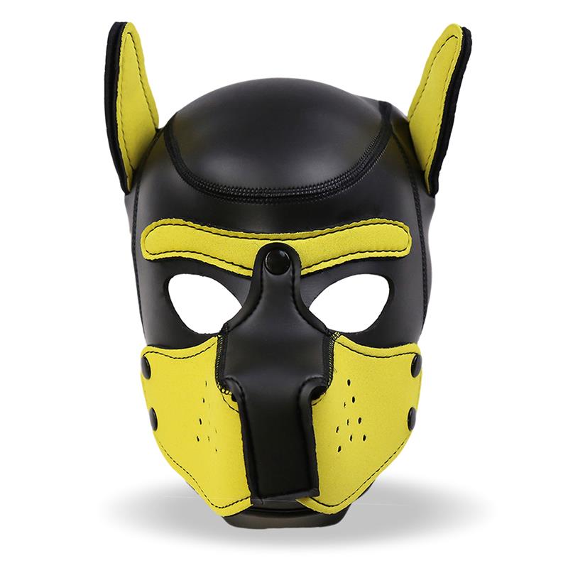 INTOYOU BDSM LINE - HOUND MÁSCARA DE PERRO NEOPRENO HOCICO EXTRAÍBLE NEGRO/AMARILLO TALLA ÚNICA
