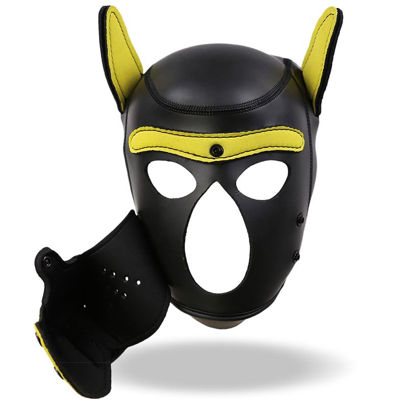 INTOYOU BDSM LINE - HOUND MÁSCARA DE PERRO NEOPRENO HOCICO EXTRAÍBLE NEGRO/AMARILLO TALLA ÚNICA