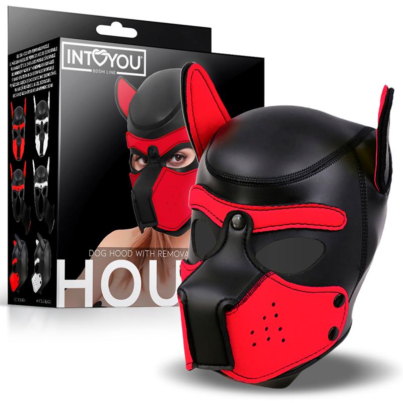 INTOYOU BDSM LINE - HOUND MÁSCARA DE PERRO NEOPRENO HOCICO EXTRAÍBLE NEGRO/ROJO TALLA ÚNICA
