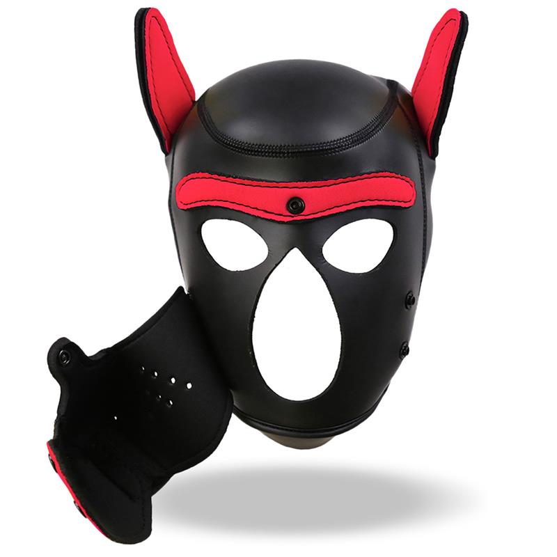 INTOYOU BDSM LINE - HOUND MÁSCARA DE PERRO NEOPRENO HOCICO EXTRAÍBLE NEGRO/ROJO TALLA ÚNICA