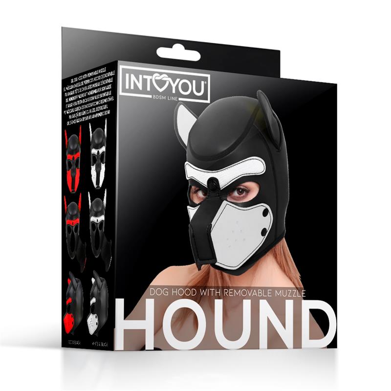 INTOYOU BDSM LINE - HOUND MÁSCARA DE PERRO NEOPRENO HOCIDO EXTRAÍBLE NEGRO/BLANCO TALLA ÚNICA