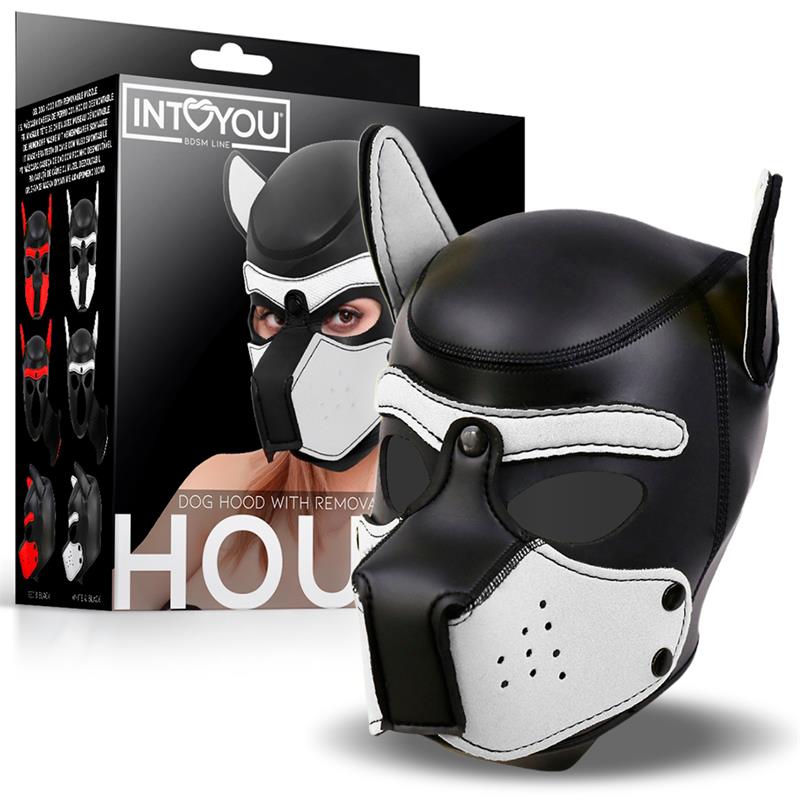 INTOYOU BDSM LINE - HOUND MÁSCARA DE PERRO NEOPRENO HOCIDO EXTRAÍBLE NEGRO/BLANCO TALLA ÚNICA