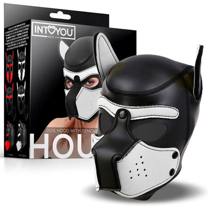 INTOYOU BDSM LINE - HOUND MÁSCARA DE PERRO NEOPRENO HOCIDO EXTRAÍBLE NEGRO/BLANCO TALLA ÚNICA