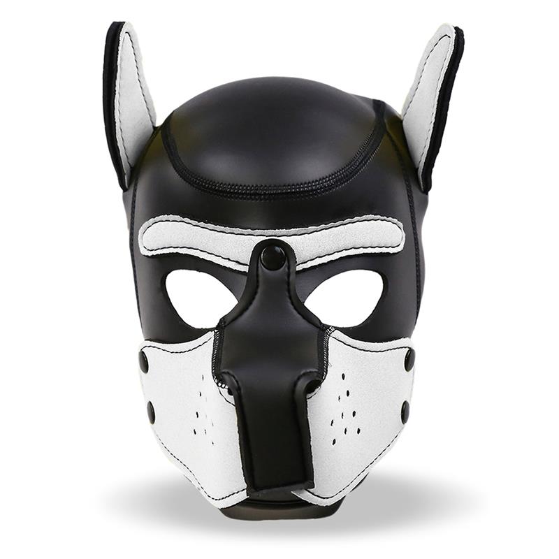 INTOYOU BDSM LINE - HOUND MÁSCARA DE PERRO NEOPRENO HOCIDO EXTRAÍBLE NEGRO/BLANCO TALLA ÚNICA