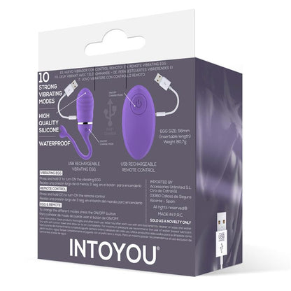 INTOYOU - HUEVO VIBRADOR CONTROL REMOTO ODISE USB SILICONA PÚRPURA