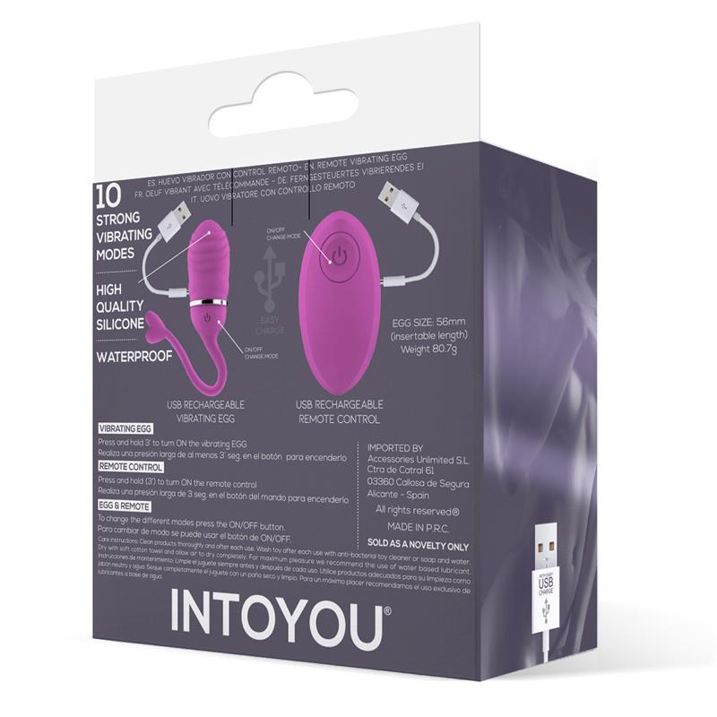 INTOYOU - HUEVO VIBRADOR CONTROL REMOTO ODISE USB SILICONA ROSA
