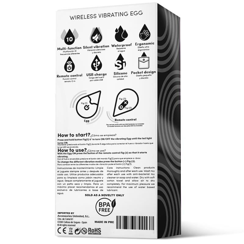 DROPS - HUEVO VIBRADOR CONTROL REMOTO USB SILICONA NEGRO