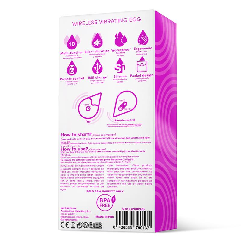 DROPS - HUEVO VIBRADOR CONTROL REMOTO USB SILICONA PURPURA