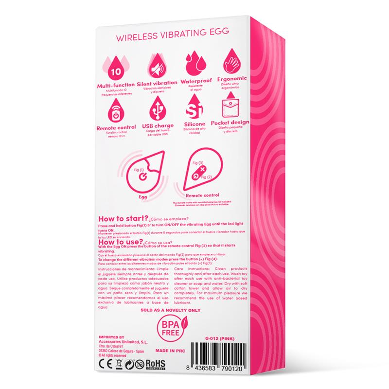 DROPS - HUEVO VIBRADOR CONTROL REMOTO USB SILICONA ROSA