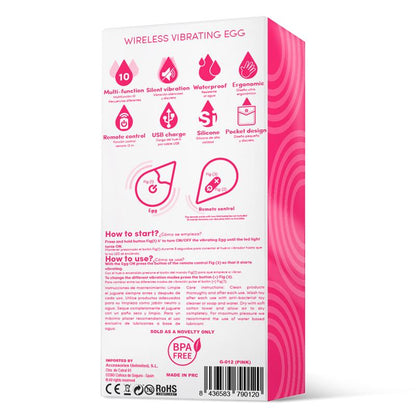 DROPS - HUEVO VIBRADOR CONTROL REMOTO USB SILICONA ROSA