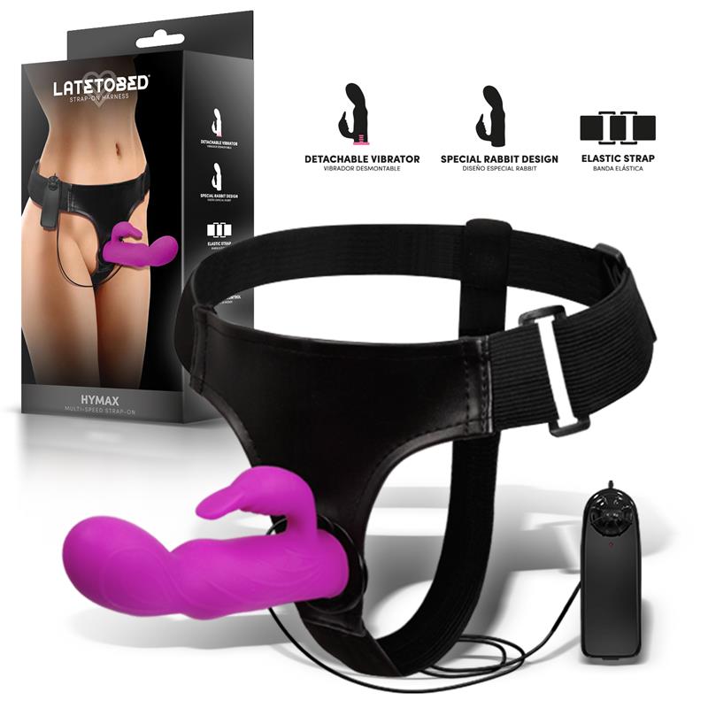 HARNESS COLLECTION LATETOBED - HYMAX ARNÉS CON DILDO-VIBRADOR CON CONEJITO Y CONTROL REMOTO