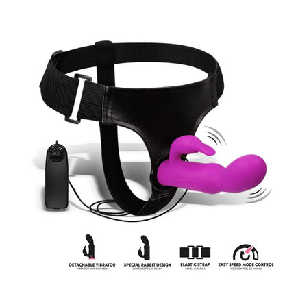 HARNESS COLLECTION LATETOBED - HYMAX ARNÉS CON DILDO-VIBRADOR CON CONEJITO Y CONTROL REMOTO