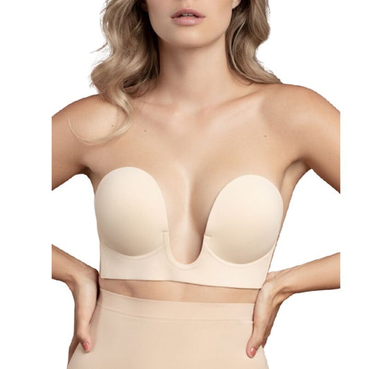 BYE-BRA - BEIGE U-SHAPED STRAPPED BRA, CUP D
