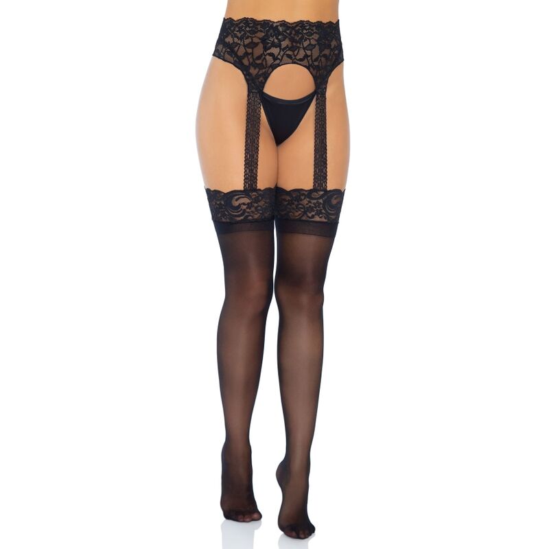 LEG AVENUE - OPAQUE STOCKINGS WITH GARTER BELT, ONE SIZE