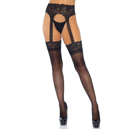 LEG AVENUE - OPAQUE STOCKINGS WITH GARTER BELT, ONE SIZE