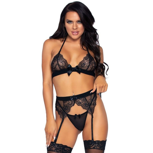 LEG AVENUE - THREE PIECE SET: TOP, GARTER BELT AND THONG (Size L)