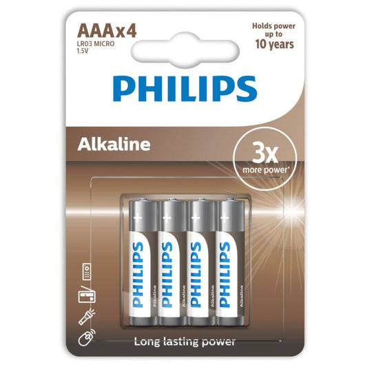 PHILIPS - ALKALINE AAA BATTERI LR03 BLISTER*4