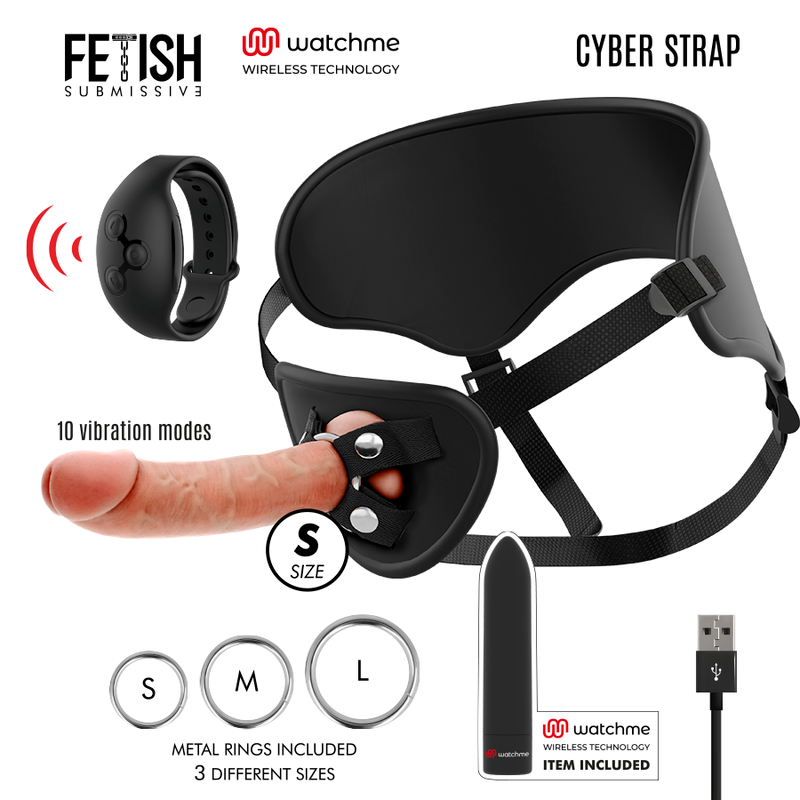 FETISH SUBMISSIVE CYBER STRAP - ARNÉS CON DILDO Y BALA CONTROL REMOTO TECNOLOGÍA WATCHME S