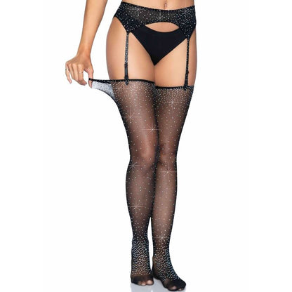 LEG AVENUE - SHIMMERING STOCKINGS WITH GARTER BELT ONE SIZE