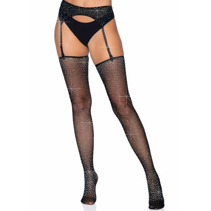 LEG AVENUE - SHIMMERING STOCKINGS WITH GARTER BELT ONE SIZE