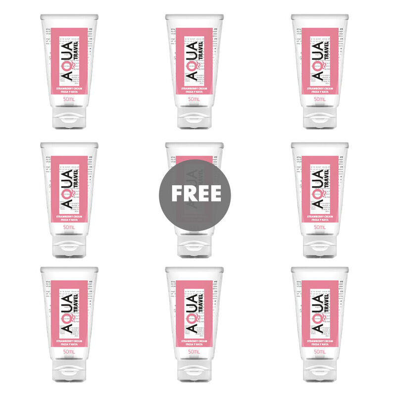 AQUA TRAVEL - LUBRICANTE BASE AGUA SABOR FRESA Y NATA - 50 ML 8+1 GRATIS