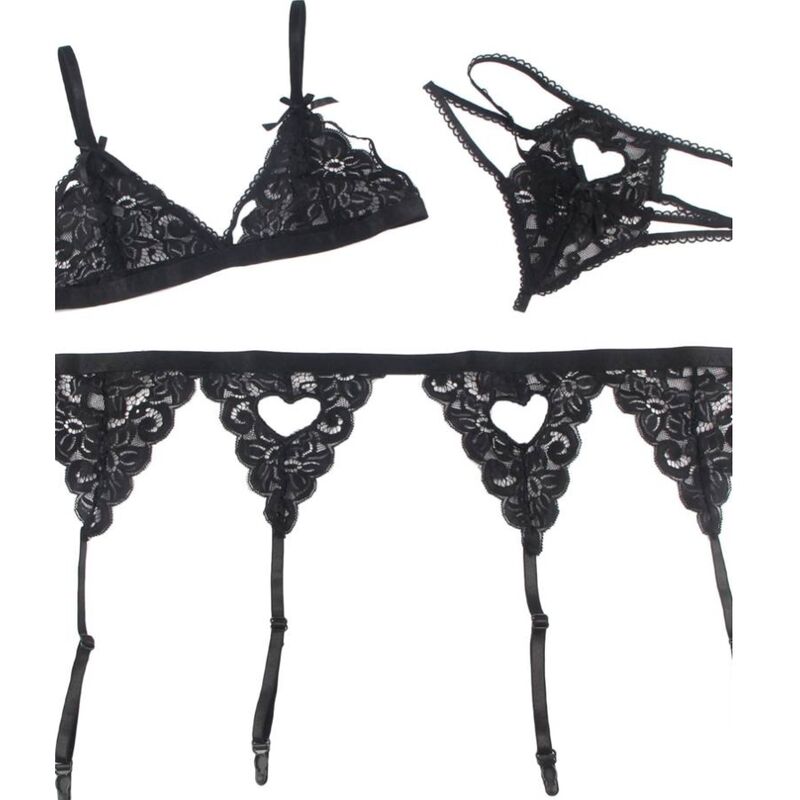 SUBBLIME - 3 PIECE SET BRA + GARTER BELT + THONG L/XL