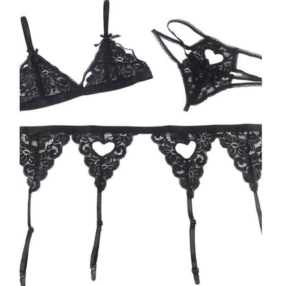 SUBBLIME - 3 PIECE SET BRA + GARTER BELT + THONG L/XL