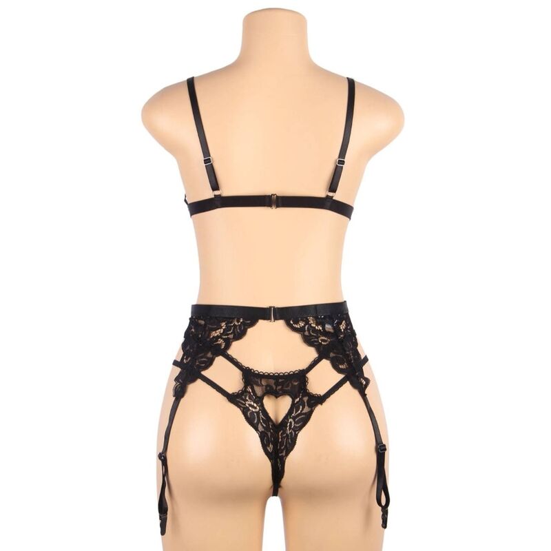 SUBBLIME - 3 PIECE SET BRA + GARTER BELT + THONG L/XL