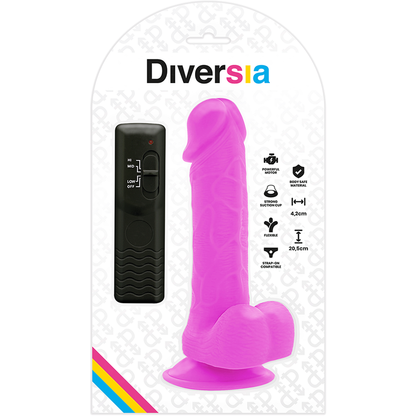 DIVERSIA - DILDO REALÍSTICO FLEXIBLE CON VIBRACIÓN LILA 20.5 CM -O- 4.2 CM