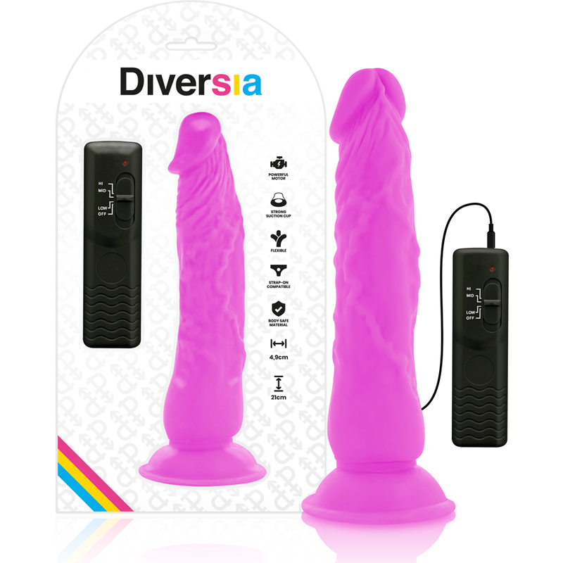 DIVERSIA - DILDO REALÍSTICO FLEXIBLE CON VIBRACIÓN LILA 21 CM -O- 4.9 CM