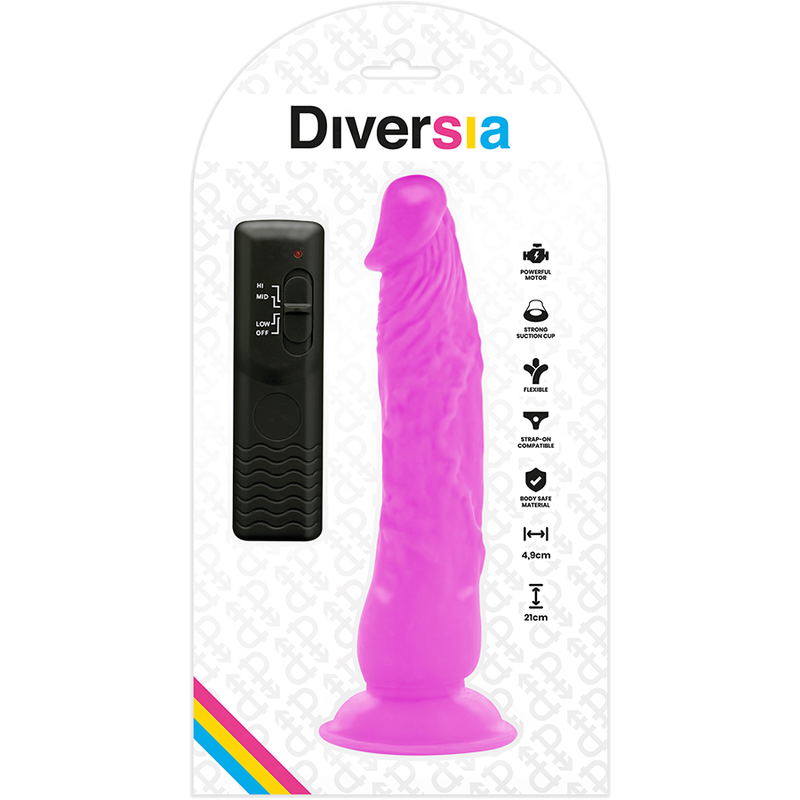 DIVERSIA - DILDO REALÍSTICO FLEXIBLE CON VIBRACIÓN LILA 21 CM -O- 4.9 CM