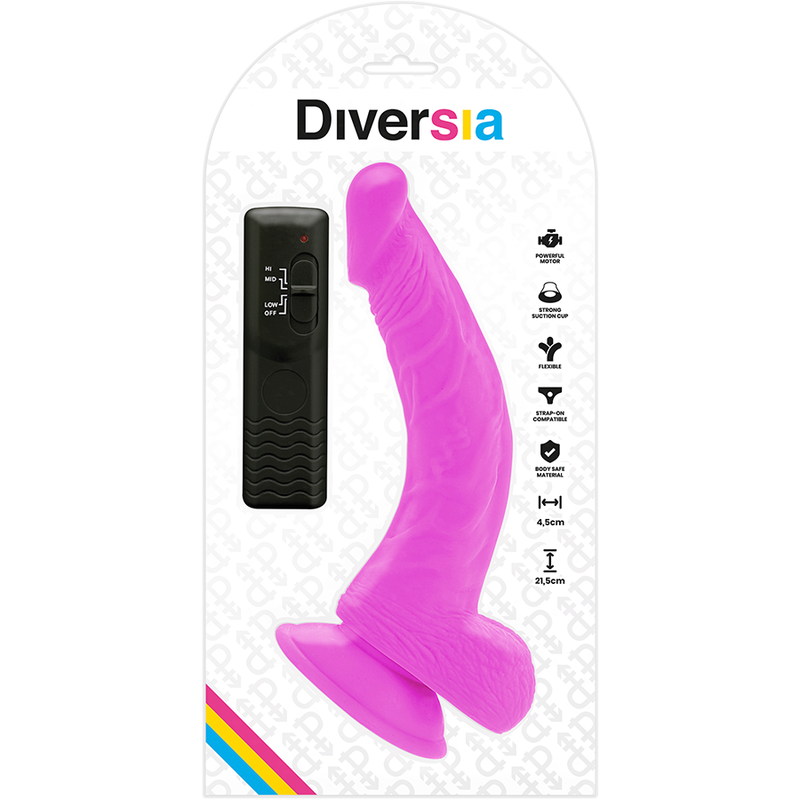 DIVERSIA - DILDO REALÍSTICO FLEXIBLE CON VIBRACIÓN LILA 21.5 CM -O- 4.5 CM