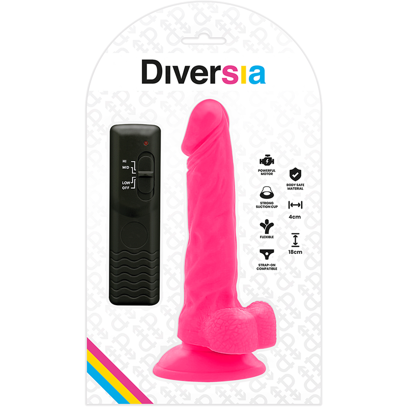 DIVERSIA - DILDO REALÍSTICO FLEXIBLE CON VIBRACIÓN ROSA 18 CM -O- 4 CM